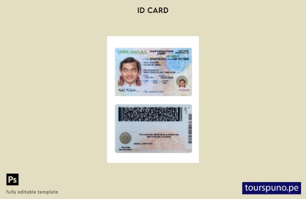 Plantilla de tarjeta de identificación de Arkansas de EE. UU. lista para imprimi